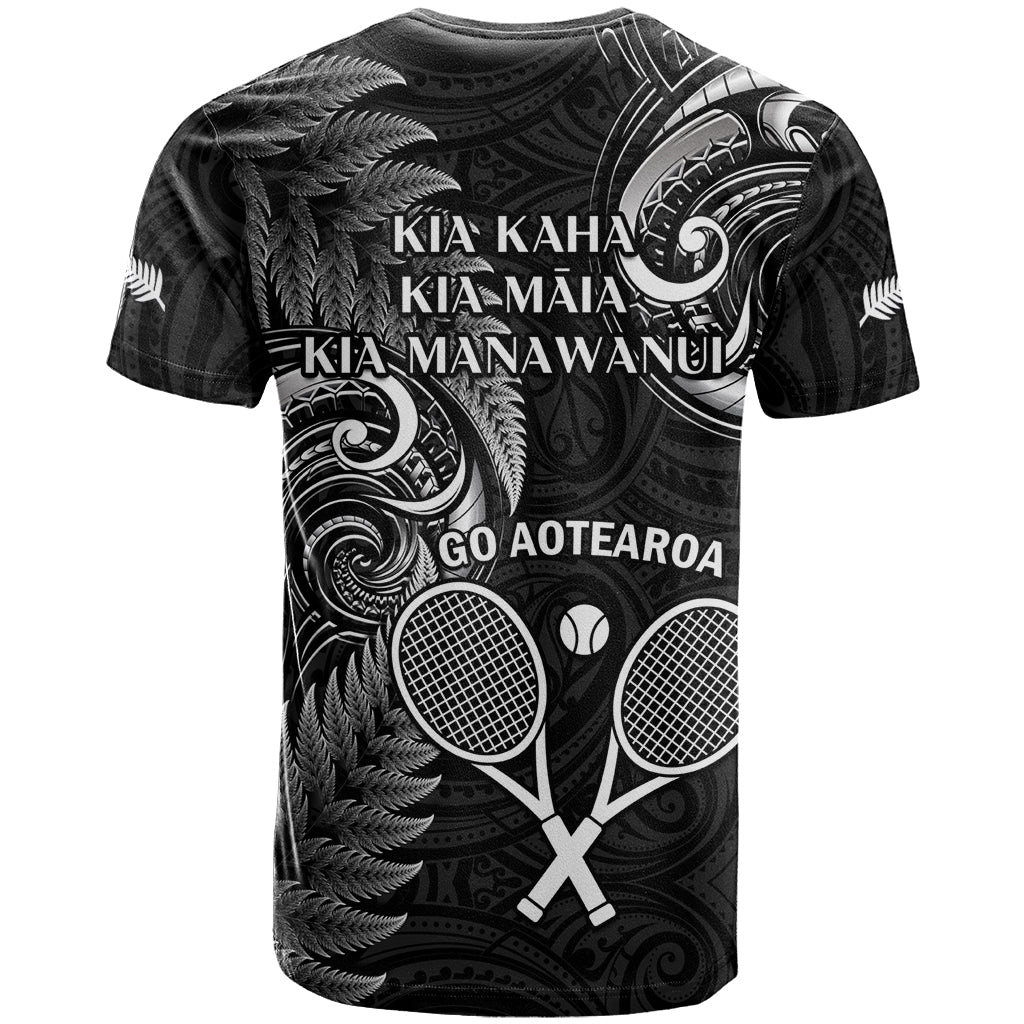 New Zealand Tiki Tennis T Shirt 2024 Aotearoa Tenehi Maori Silver Fern - Black - Vibe Hoodie Shop