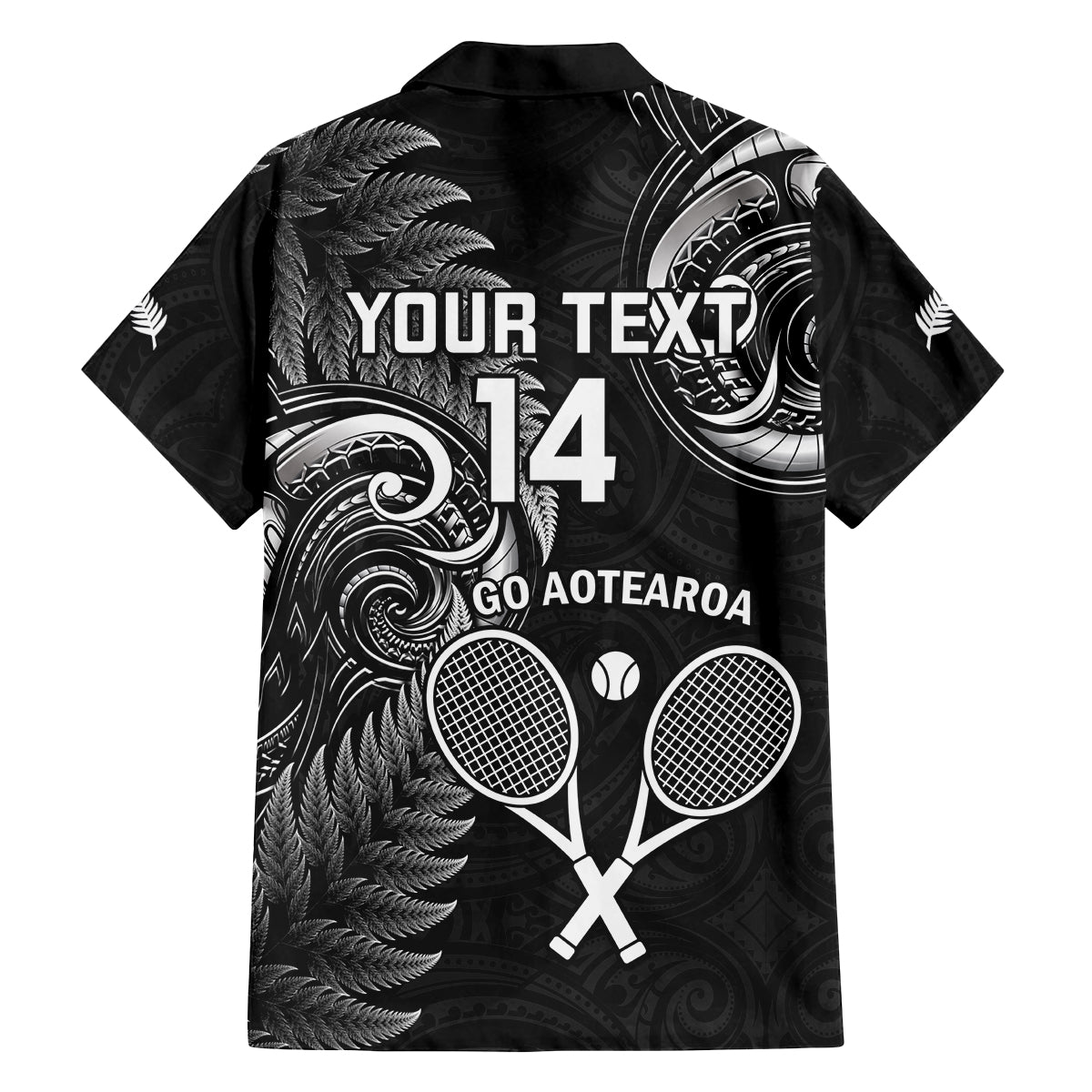 Custom New Zealand Tiki Tennis Family Matching Off Shoulder Long Sleeve Dress and Hawaiian Shirt 2024 Aotearoa Tenehi Maori Silver Fern - Black