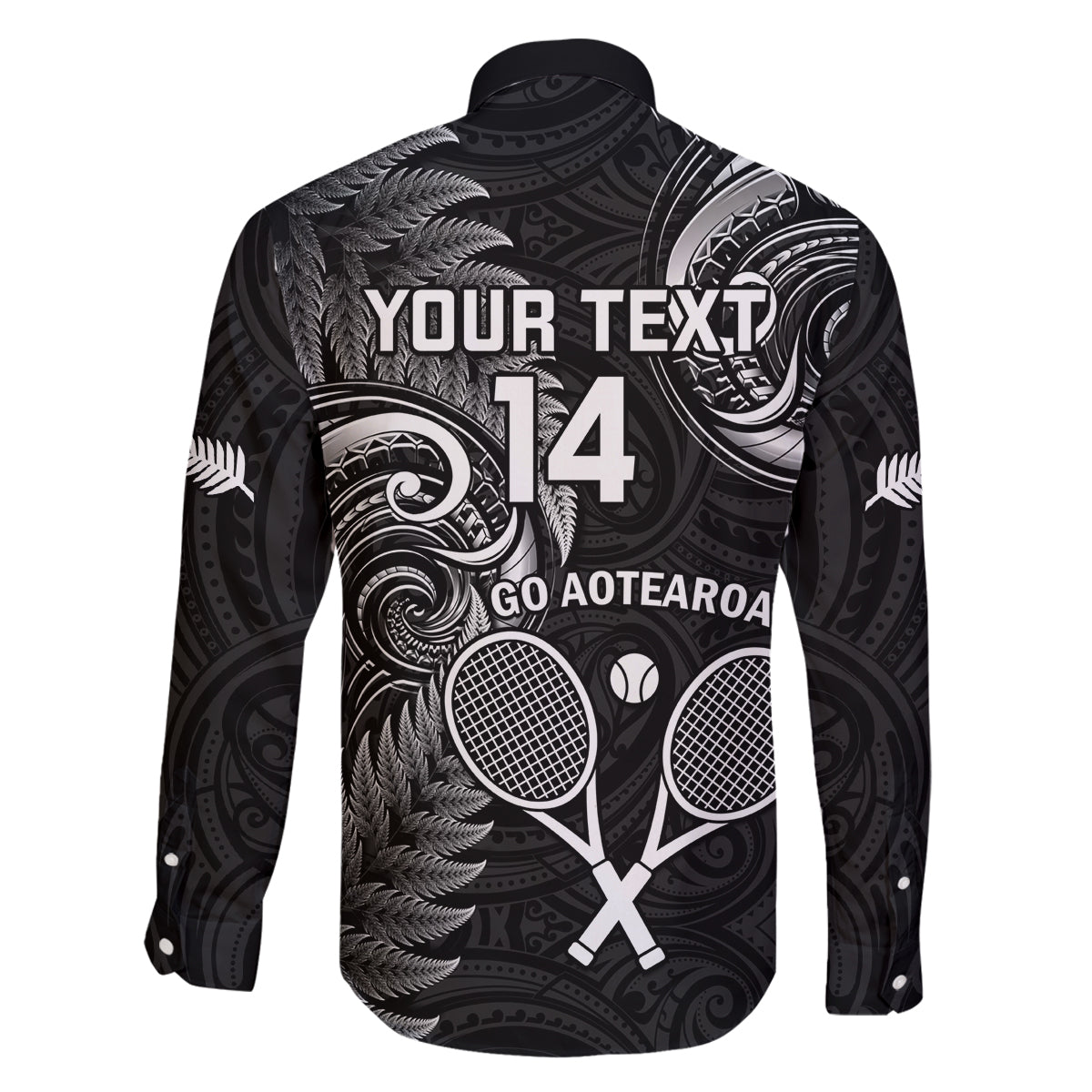 Custom New Zealand Tiki Tennis Family Matching Off Shoulder Long Sleeve Dress and Hawaiian Shirt 2024 Aotearoa Tenehi Maori Silver Fern - Black