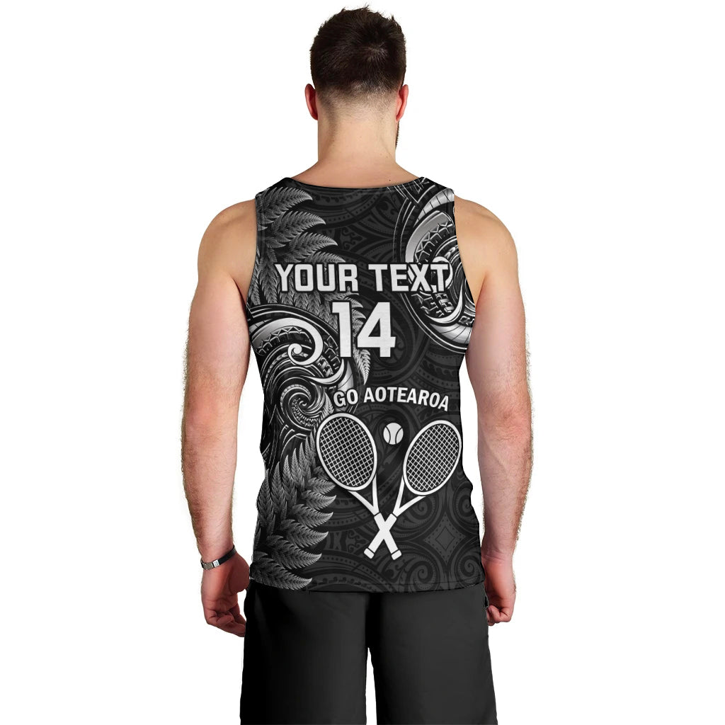 Custom New Zealand Tiki Tennis Men Tank Top 2024 Aotearoa Tenehi Maori Silver Fern - Black - Vibe Hoodie Shop