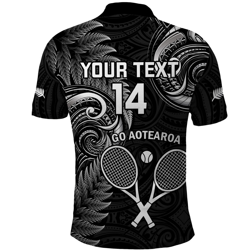 Custom New Zealand Tiki Tennis Polo Shirt 2024 Aotearoa Tenehi Maori Silver Fern - Black - Vibe Hoodie Shop