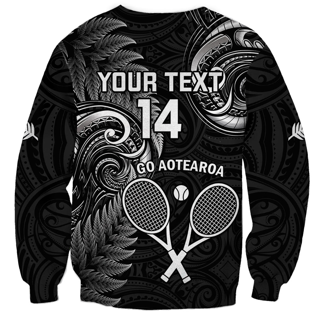 Custom New Zealand Tiki Tennis Sweatshirt 2024 Aotearoa Tenehi Maori Silver Fern - Black - Vibe Hoodie Shop