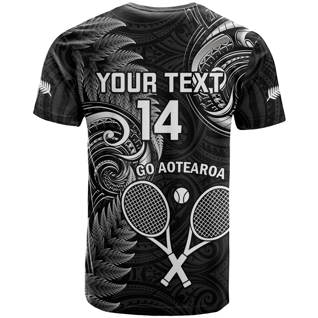 Custom New Zealand Tiki Tennis T Shirt 2024 Aotearoa Tenehi Maori Silver Fern - Black - Vibe Hoodie Shop