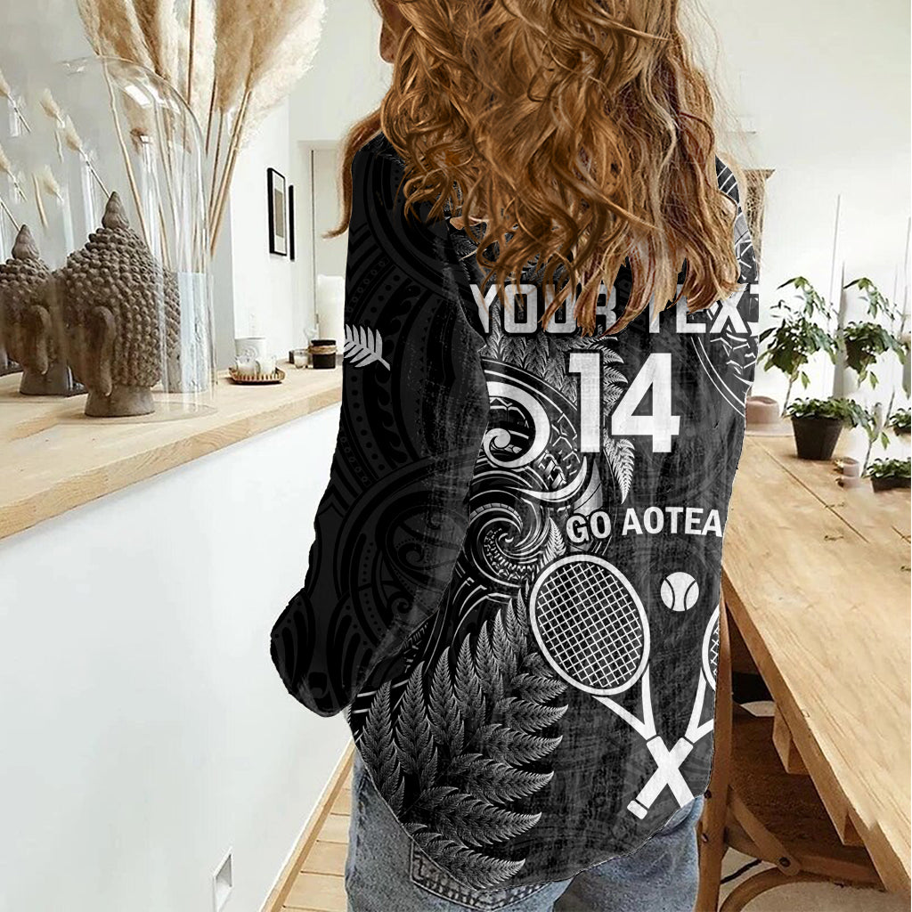 Custom New Zealand Tiki Tennis Women Casual Shirt 2024 Aotearoa Tenehi Maori Silver Fern - Black - Vibe Hoodie Shop