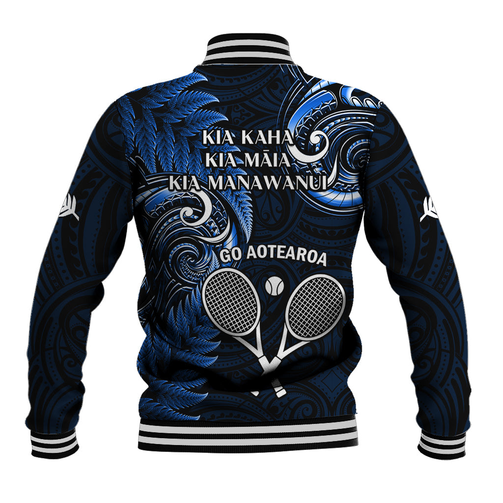 New Zealand Tiki Tennis Baseball Jacket 2024 Aotearoa Tenehi Maori Silver Fern - Blue - Vibe Hoodie Shop