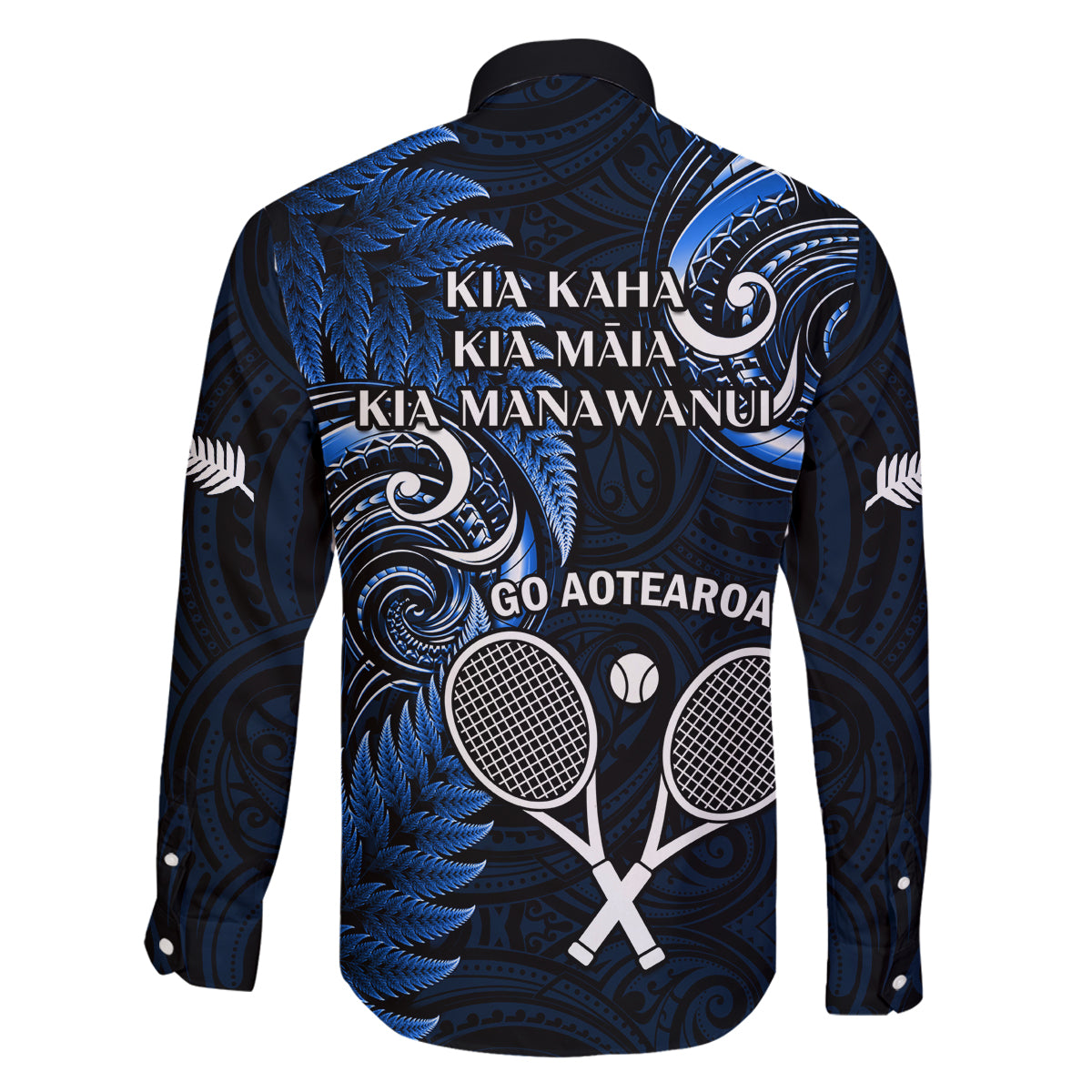 New Zealand Tiki Tennis Family Matching Long Sleeve Bodycon Dress and Hawaiian Shirt 2024 Aotearoa Tenehi Maori Silver Fern - Blue