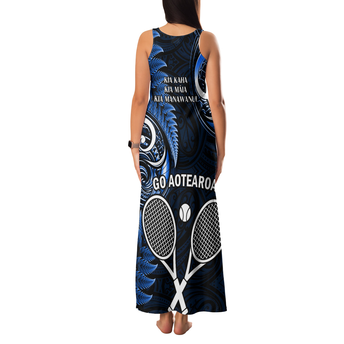 New Zealand Tiki Tennis Family Matching Tank Maxi Dress and Hawaiian Shirt 2024 Aotearoa Tenehi Maori Silver Fern - Blue