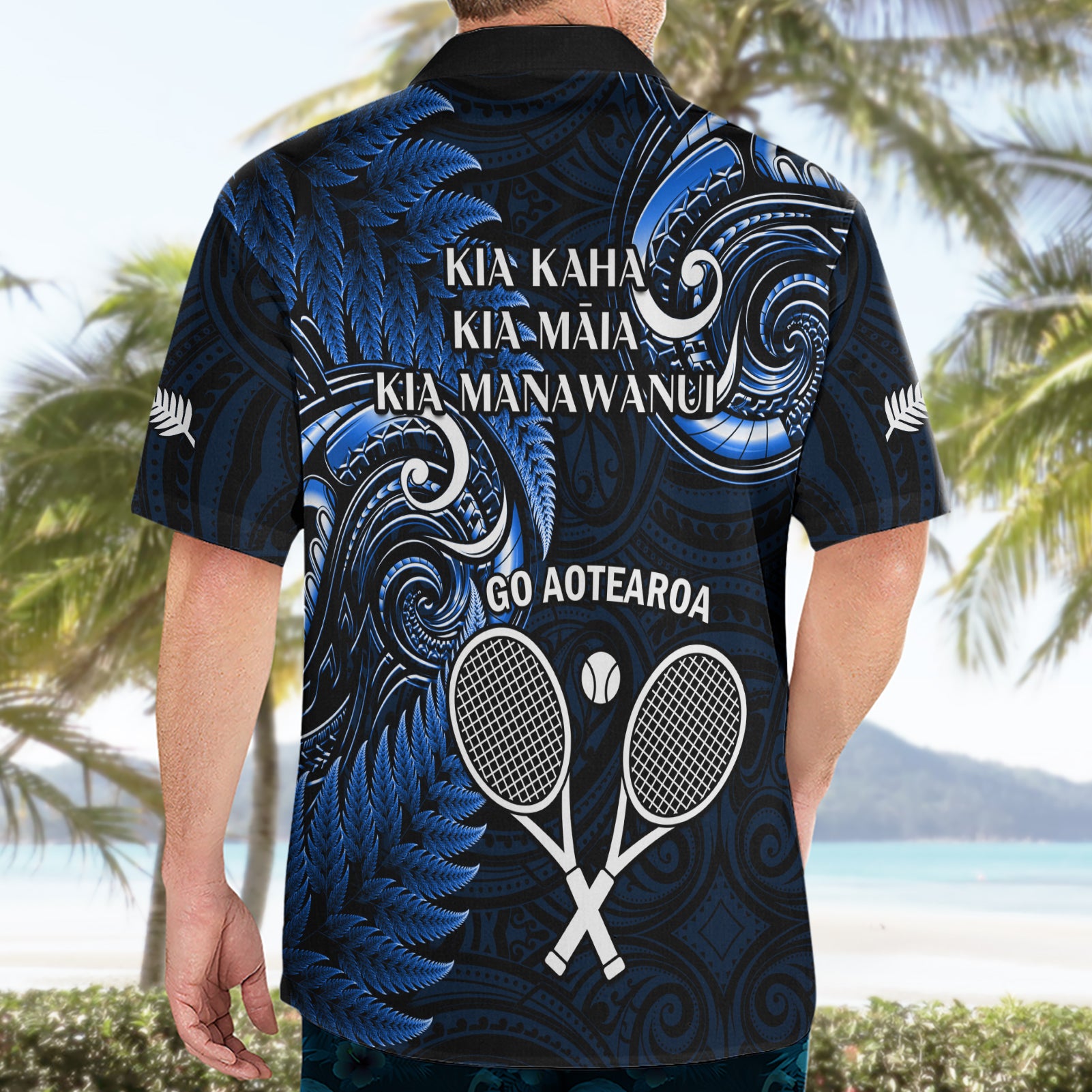 New Zealand Tiki Tennis Hawaiian Shirt 2024 Aotearoa Tenehi Maori Silver Fern - Blue - Vibe Hoodie Shop