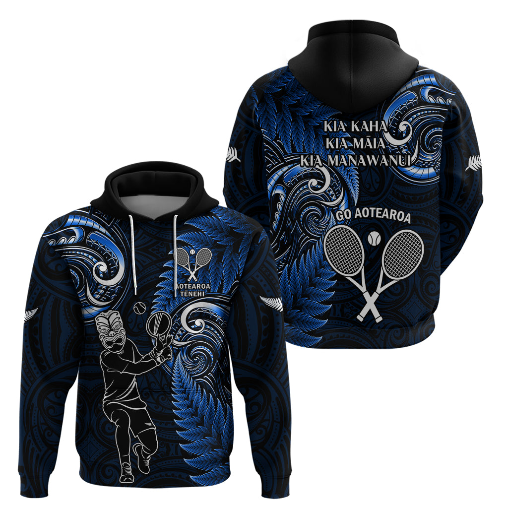 New Zealand Tiki Tennis Hoodie 2024 Aotearoa Tenehi Maori Silver Fern - Blue - Vibe Hoodie Shop