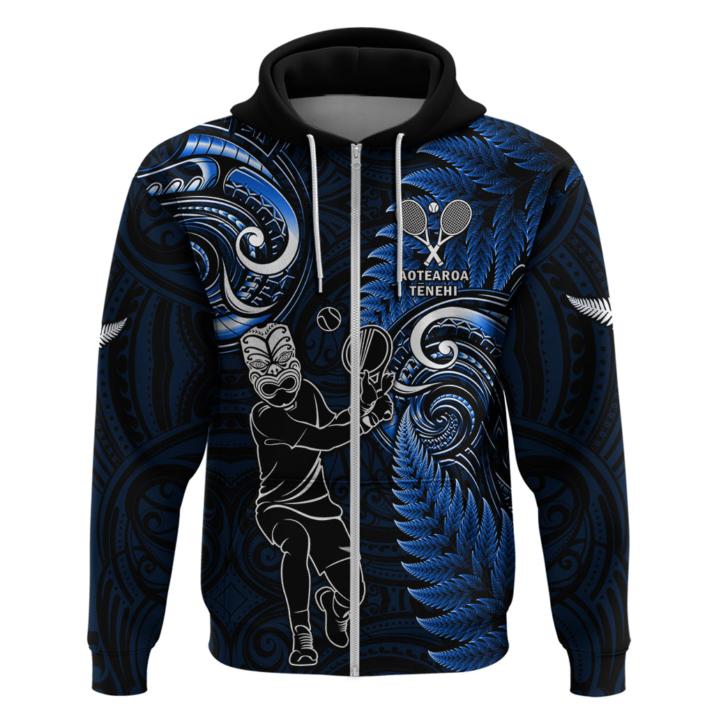 New Zealand Tiki Tennis Hoodie 2024 Aotearoa Tenehi Maori Silver Fern - Blue - Vibe Hoodie Shop