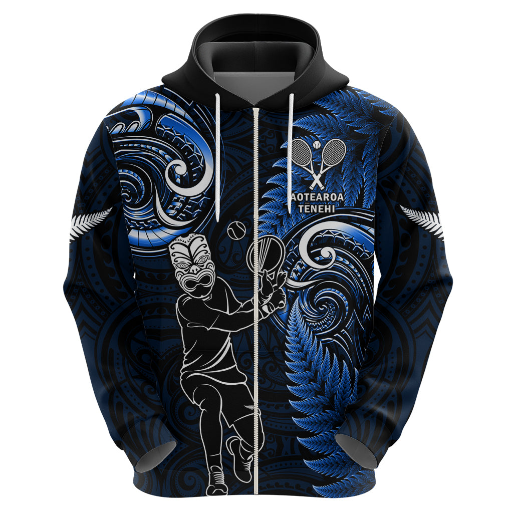 New Zealand Tiki Tennis Hoodie 2024 Aotearoa Tenehi Maori Silver Fern - Blue - Vibe Hoodie Shop