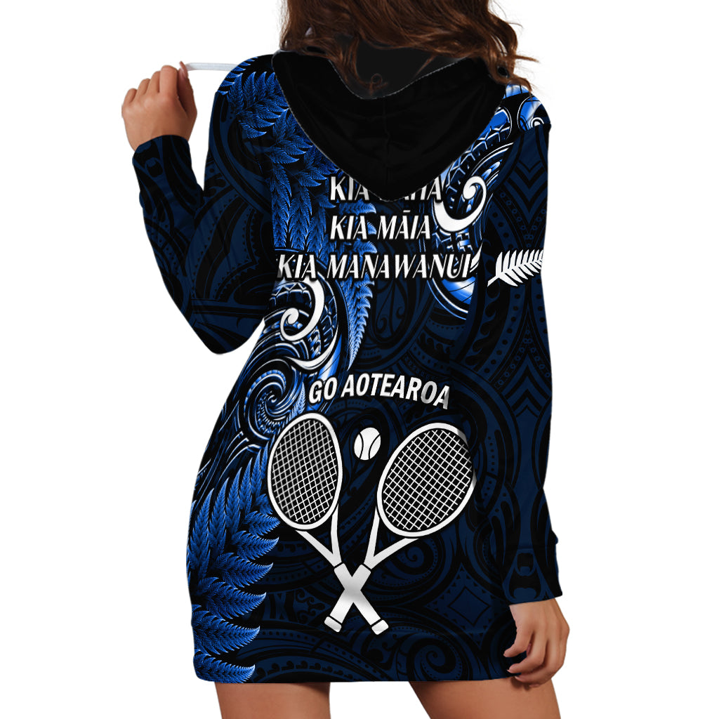 New Zealand Tiki Tennis Hoodie Dress 2024 Aotearoa Tenehi Maori Silver Fern - Blue - Vibe Hoodie Shop