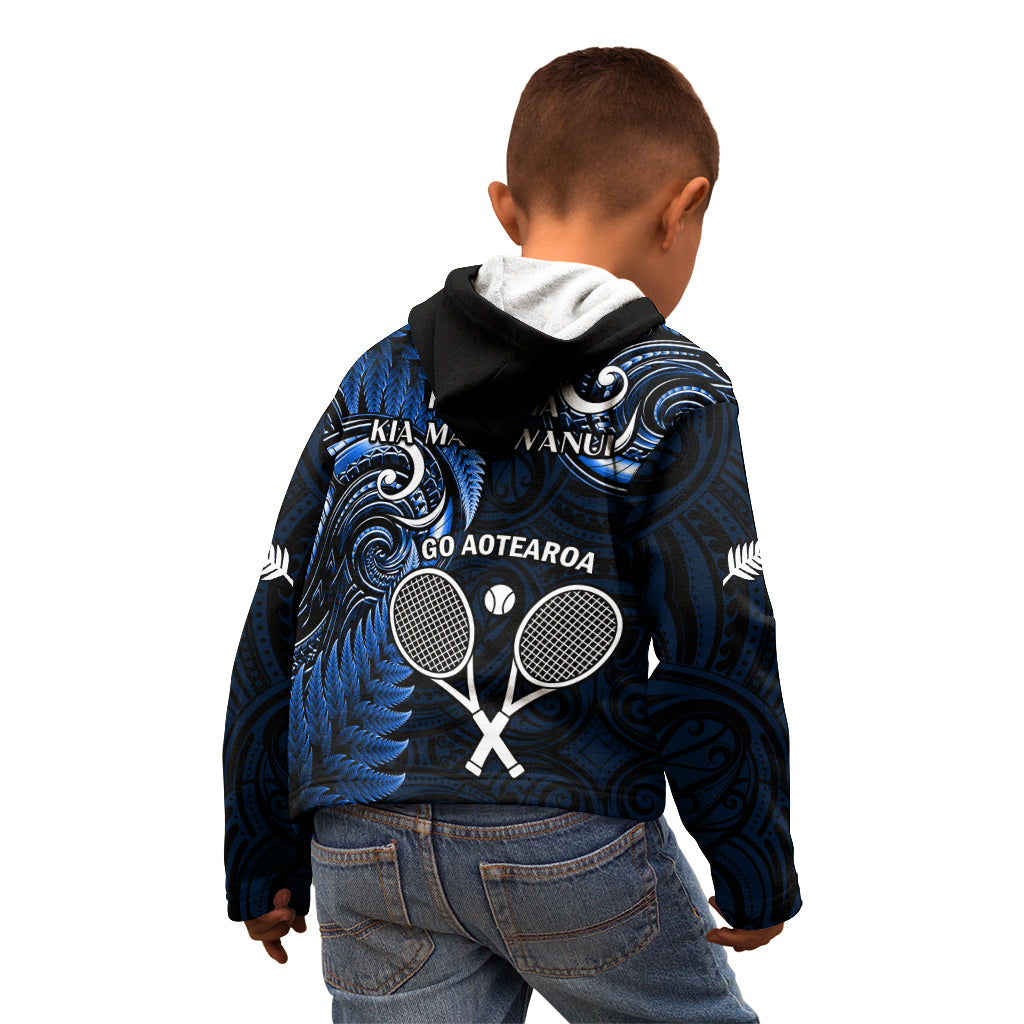 New Zealand Tiki Tennis Kid Hoodie 2024 Aotearoa Tenehi Maori Silver Fern - Blue - Vibe Hoodie Shop