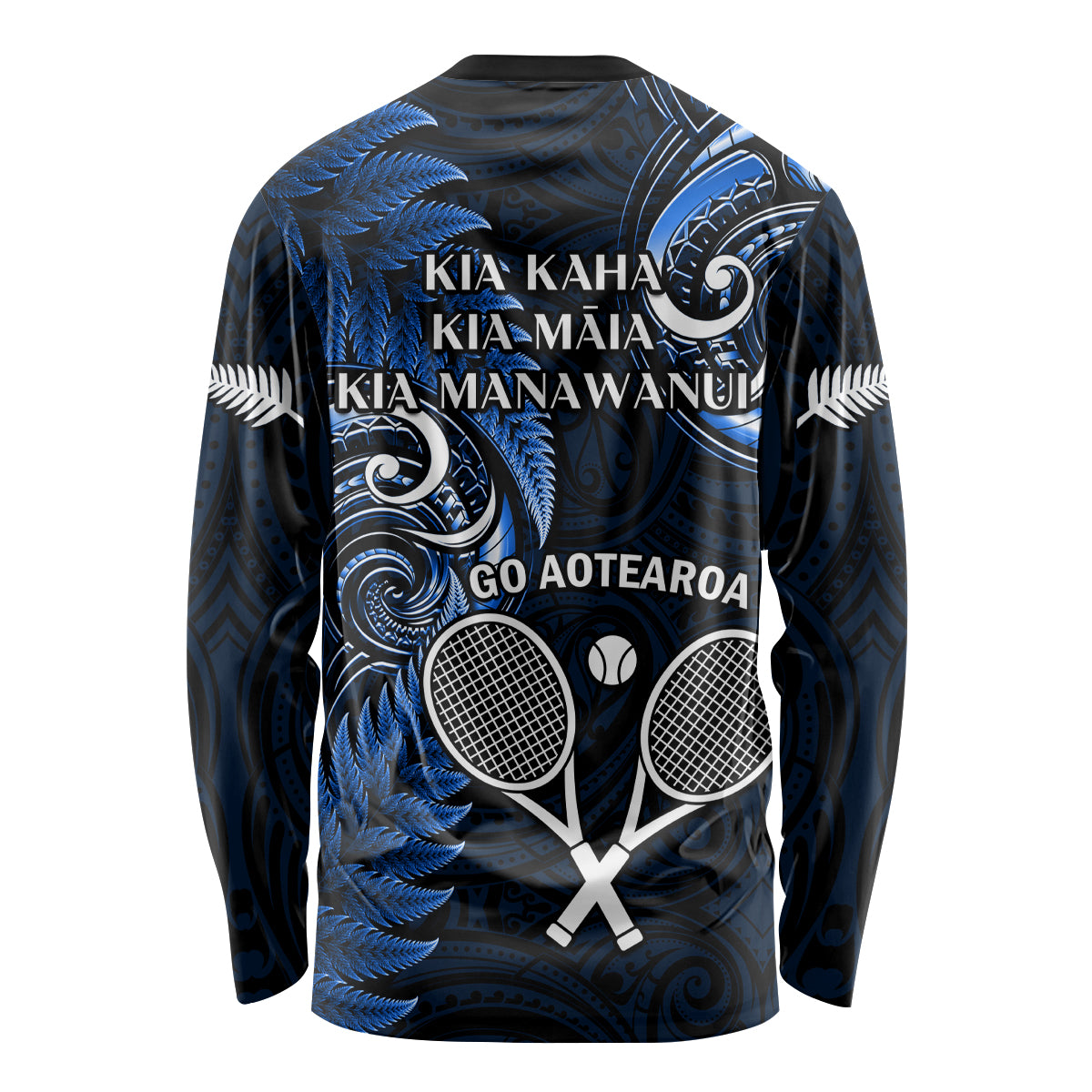 New Zealand Tiki Tennis Long Sleeve Shirt 2024 Aotearoa Tenehi Maori Silver Fern - Blue - Vibe Hoodie Shop