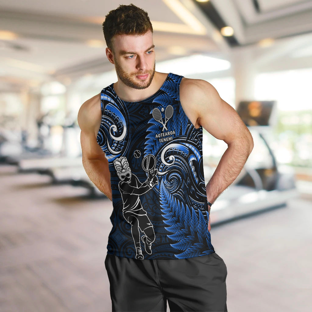 New Zealand Tiki Tennis Men Tank Top 2024 Aotearoa Tenehi Maori Silver Fern - Blue - Vibe Hoodie Shop