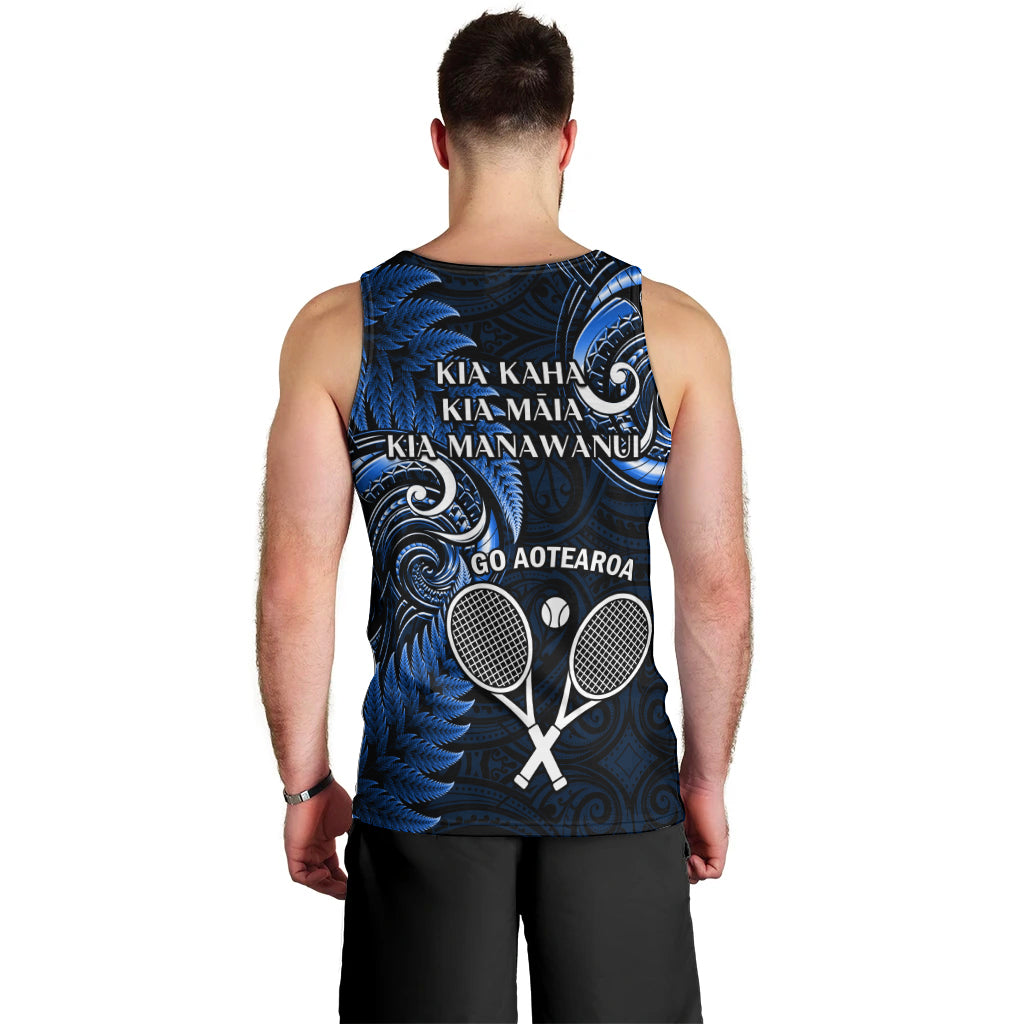 New Zealand Tiki Tennis Men Tank Top 2024 Aotearoa Tenehi Maori Silver Fern - Blue - Vibe Hoodie Shop