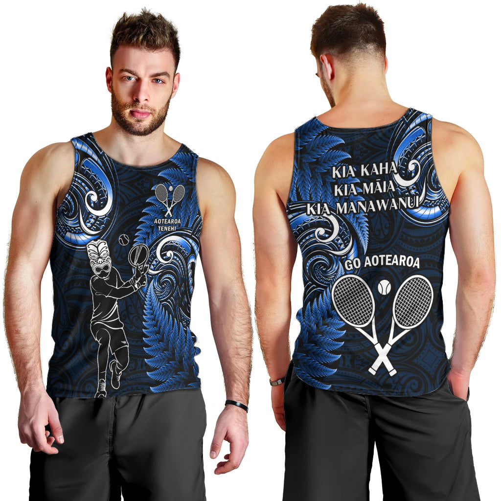 New Zealand Tiki Tennis Men Tank Top 2024 Aotearoa Tenehi Maori Silver Fern - Blue - Vibe Hoodie Shop