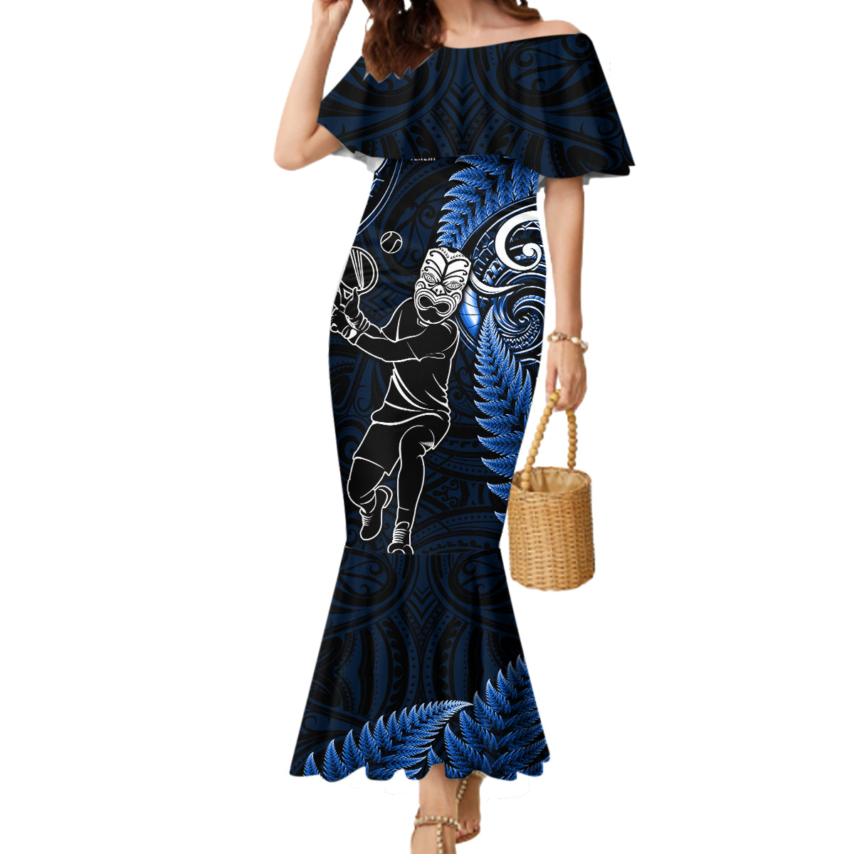 New Zealand Tiki Tennis Mermaid Dress 2024 Aotearoa Tenehi Maori Silver Fern - Blue