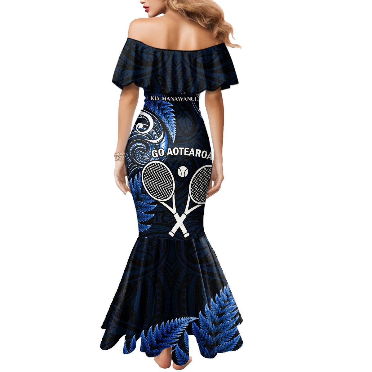 New Zealand Tiki Tennis Mermaid Dress 2024 Aotearoa Tenehi Maori Silver Fern - Blue