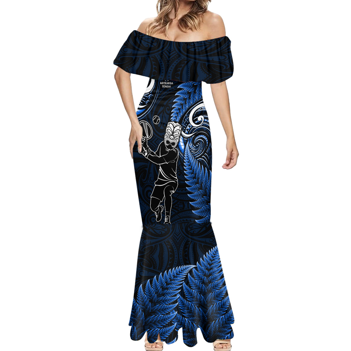 New Zealand Tiki Tennis Mermaid Dress 2024 Aotearoa Tenehi Maori Silver Fern - Blue