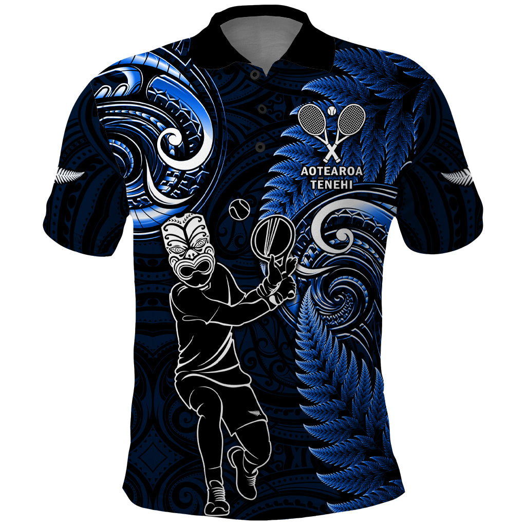 New Zealand Tiki Tennis Polo Shirt 2024 Aotearoa Tenehi Maori Silver Fern - Blue - Vibe Hoodie Shop