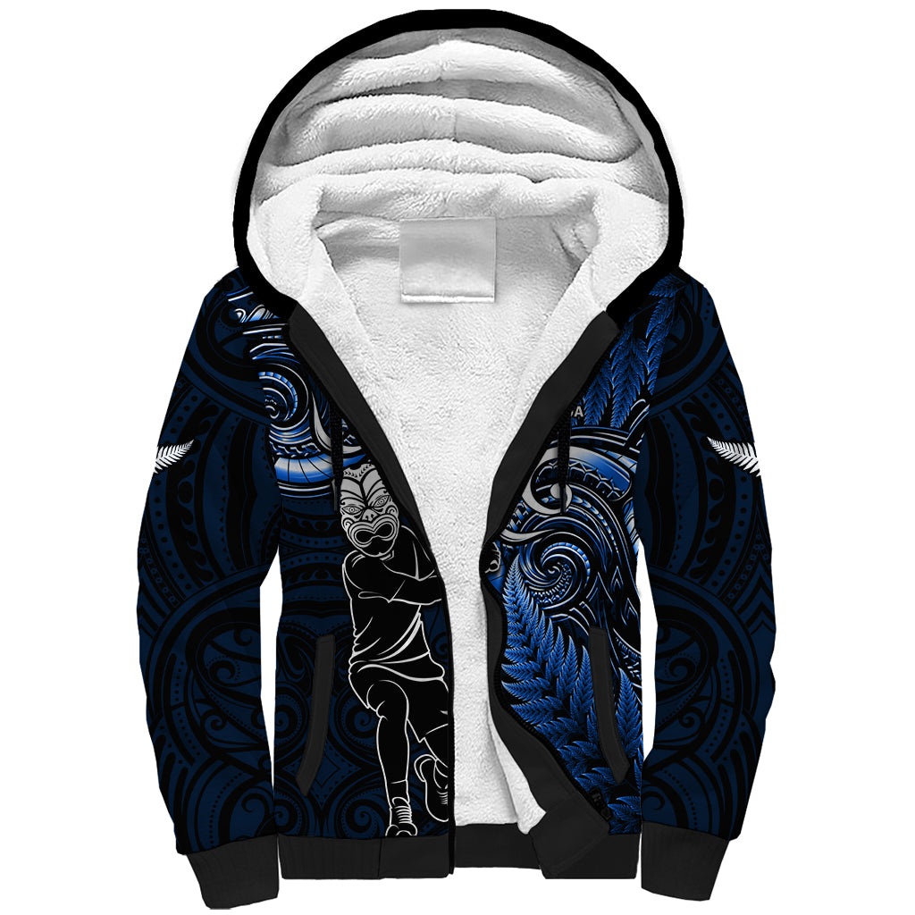 New Zealand Tiki Tennis Sherpa Hoodie 2024 Aotearoa Tenehi Maori Silver Fern - Blue - Vibe Hoodie Shop