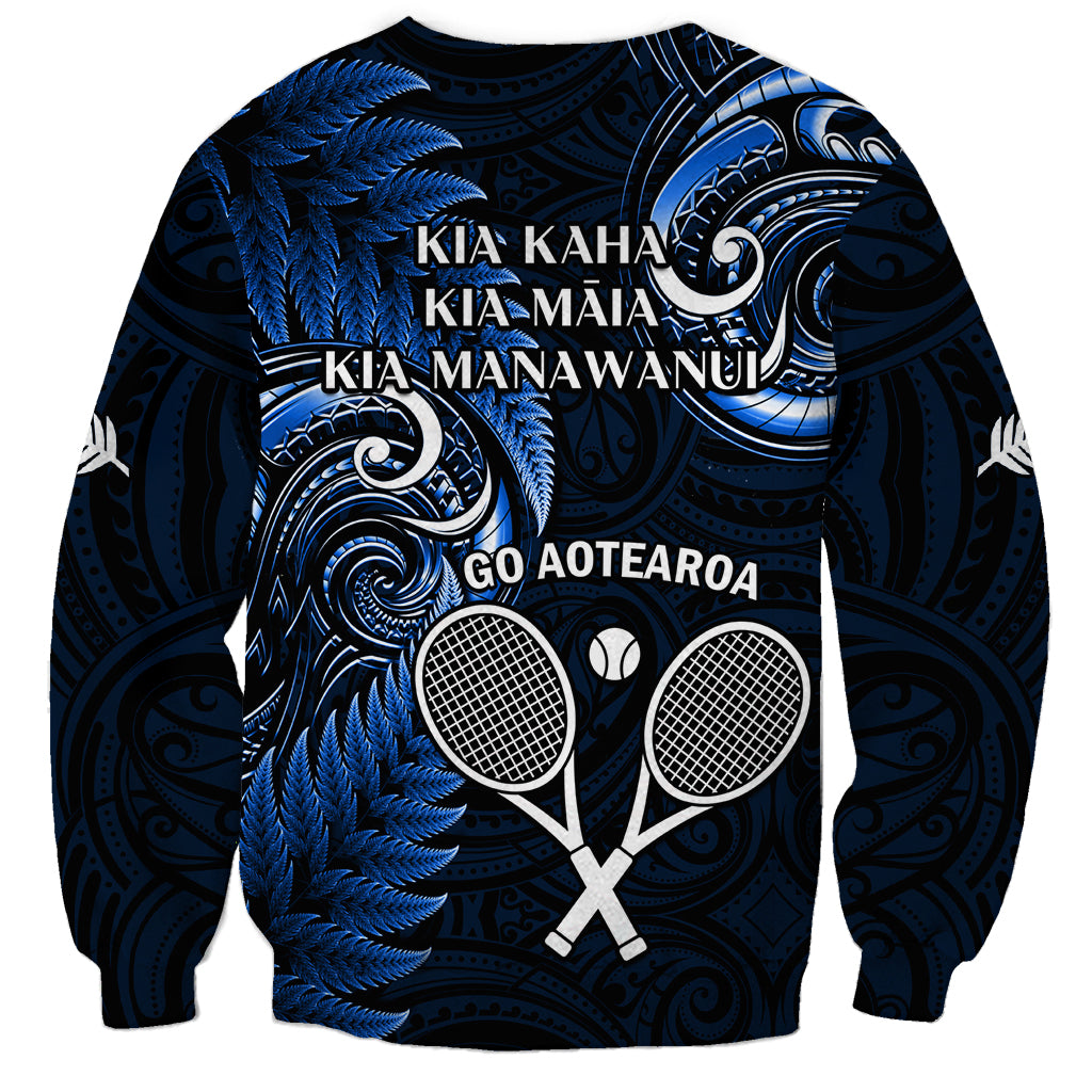 New Zealand Tiki Tennis Sweatshirt 2024 Aotearoa Tenehi Maori Silver Fern - Blue - Vibe Hoodie Shop