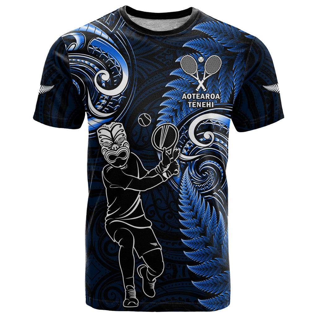 New Zealand Tiki Tennis T Shirt 2024 Aotearoa Tenehi Maori Silver Fern - Blue - Vibe Hoodie Shop