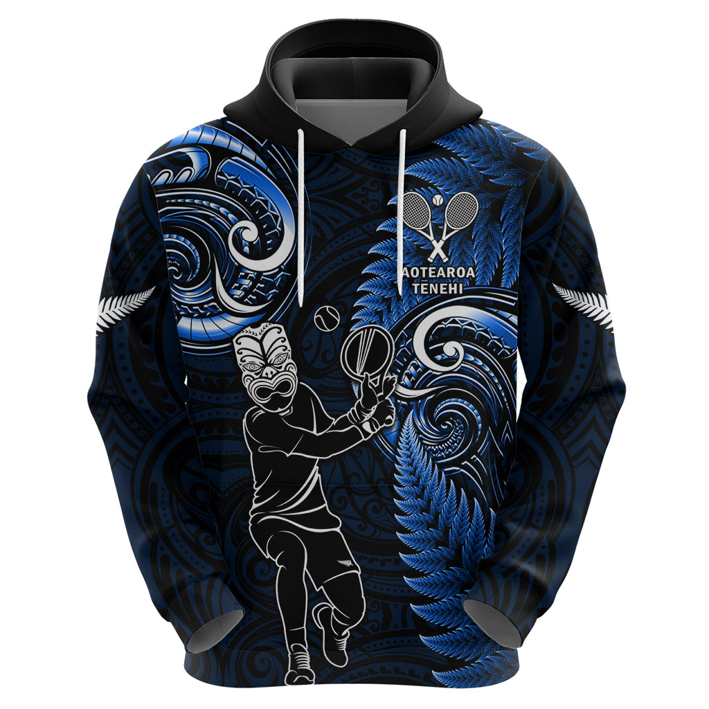 New Zealand Tiki Tennis Zip Hoodie 2024 Aotearoa Tenehi Maori Silver Fern - Blue - Vibe Hoodie Shop