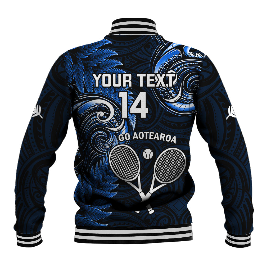 Custom New Zealand Tiki Tennis Baseball Jacket 2024 Aotearoa Tenehi Maori Silver Fern - Blue - Vibe Hoodie Shop