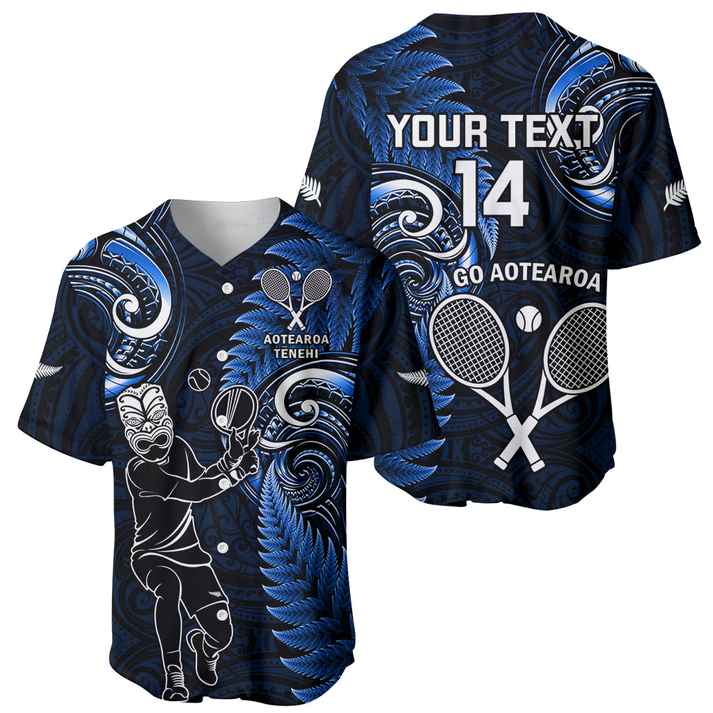 Custom New Zealand Tiki Tennis Baseball Jersey 2024 Aotearoa Tenehi Maori Silver Fern - Blue - Vibe Hoodie Shop