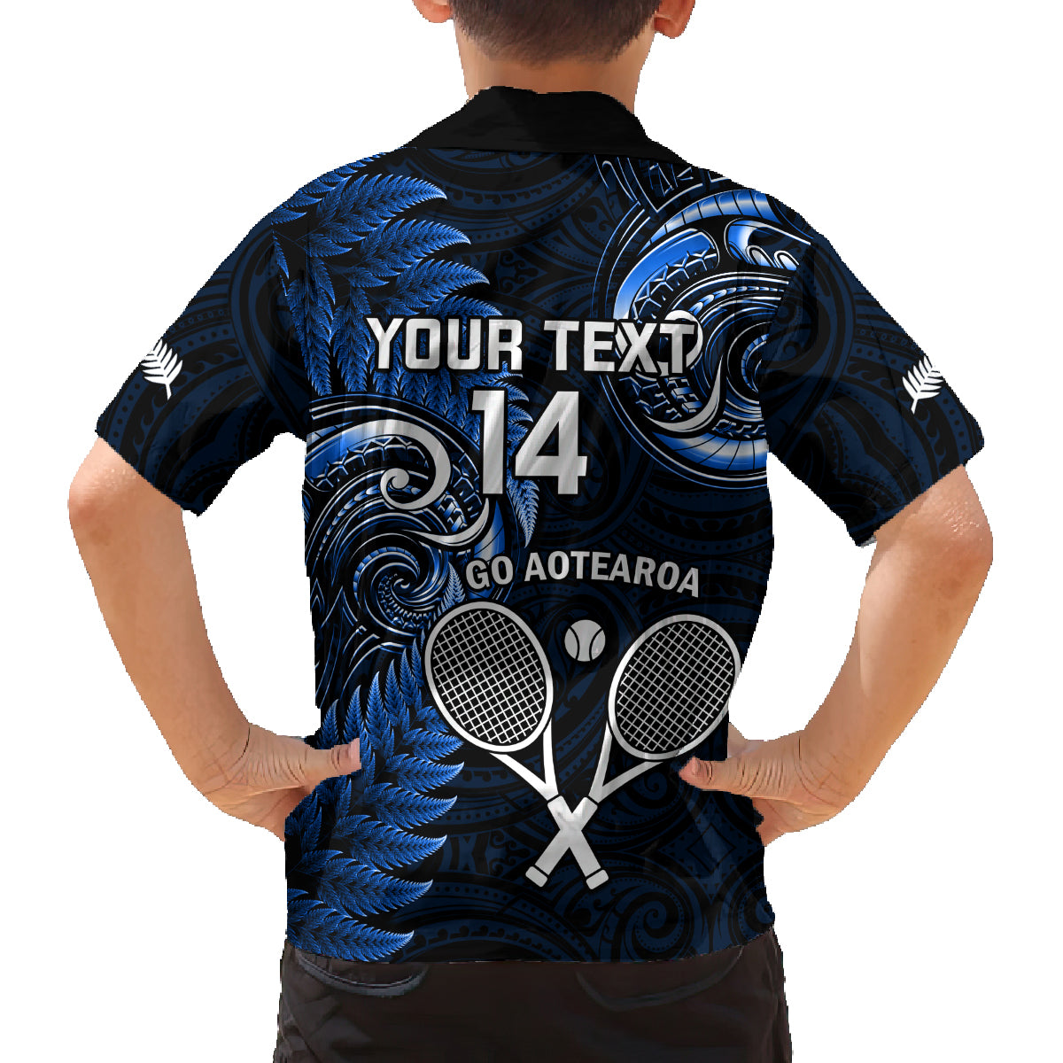 Custom New Zealand Tiki Tennis Family Matching Long Sleeve Bodycon Dress and Hawaiian Shirt 2024 Aotearoa Tenehi Maori Silver Fern - Blue