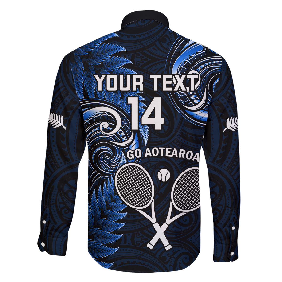 Custom New Zealand Tiki Tennis Family Matching Long Sleeve Bodycon Dress and Hawaiian Shirt 2024 Aotearoa Tenehi Maori Silver Fern - Blue