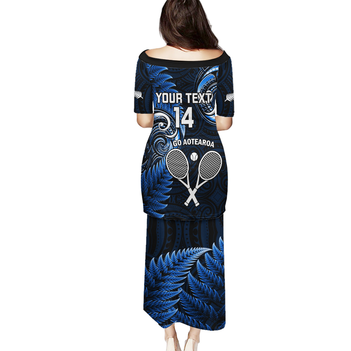 Custom New Zealand Tiki Tennis Family Matching Puletasi and Hawaiian Shirt 2024 Aotearoa Tenehi Maori Silver Fern - Blue