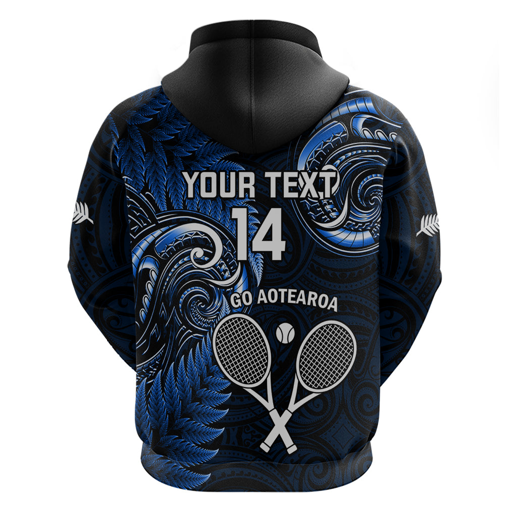 Custom New Zealand Tiki Tennis Hoodie 2024 Aotearoa Tenehi Maori Silver Fern - Blue - Vibe Hoodie Shop