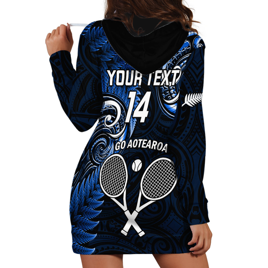 Custom New Zealand Tiki Tennis Hoodie Dress 2024 Aotearoa Tenehi Maori Silver Fern - Blue - Vibe Hoodie Shop