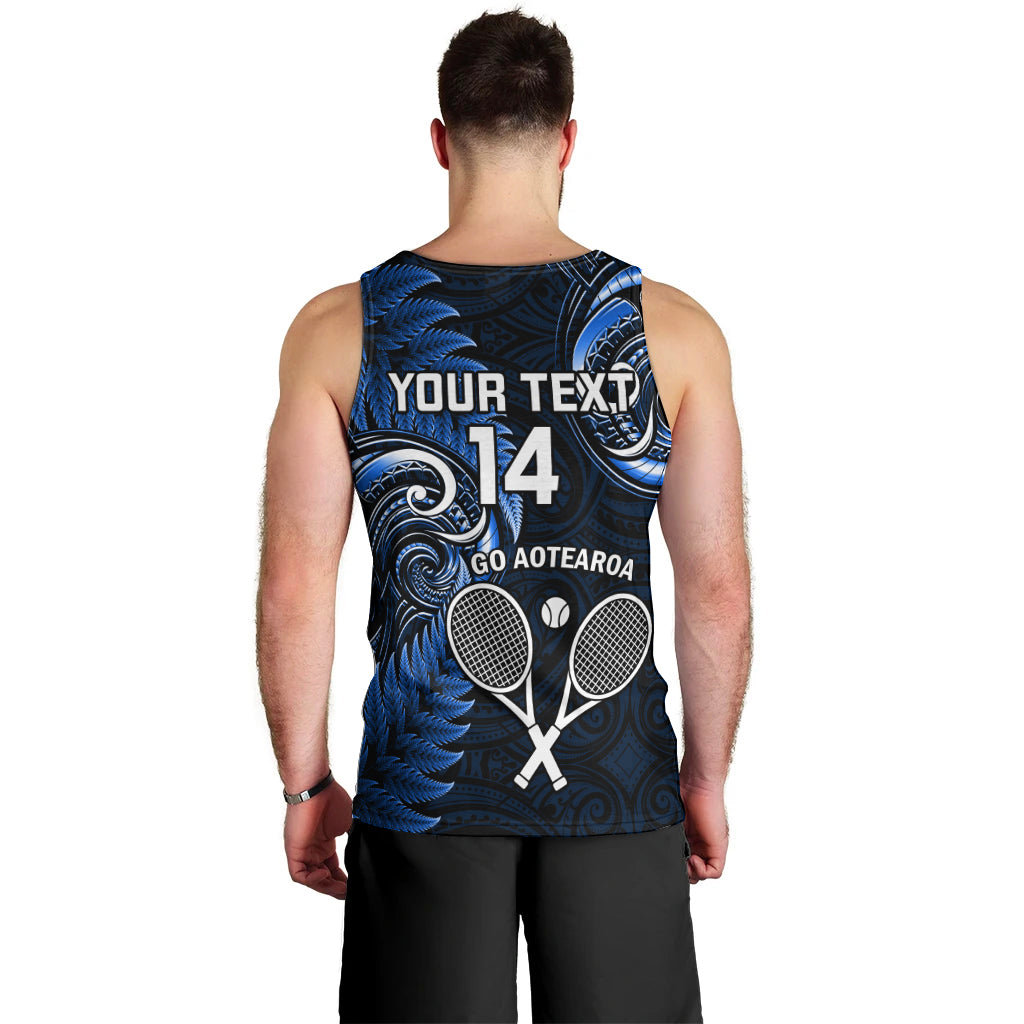 Custom New Zealand Tiki Tennis Men Tank Top 2024 Aotearoa Tenehi Maori Silver Fern - Blue - Vibe Hoodie Shop