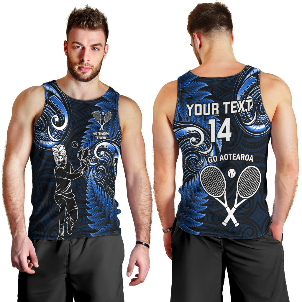 Custom New Zealand Tiki Tennis Men Tank Top 2024 Aotearoa Tenehi Maori Silver Fern - Blue - Vibe Hoodie Shop