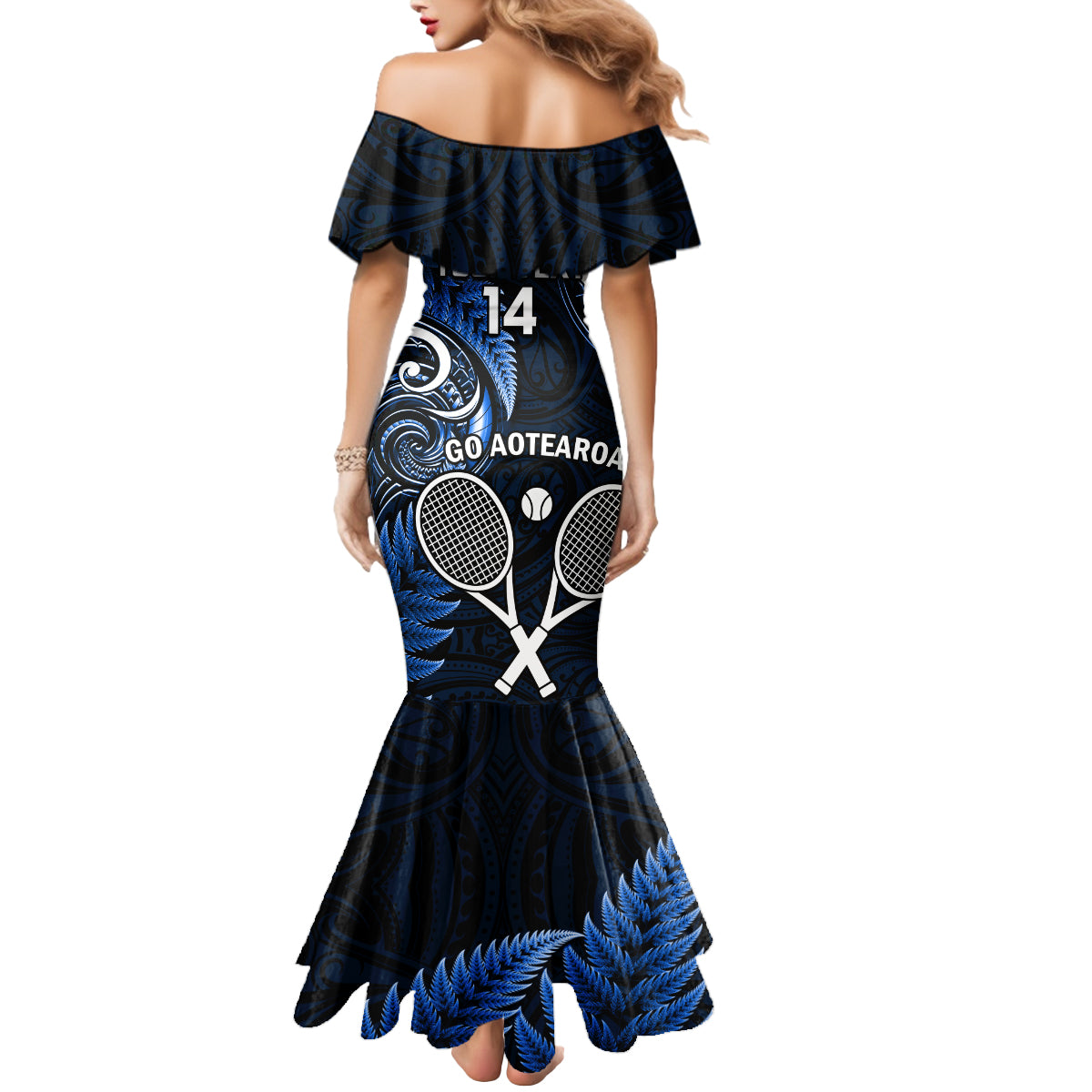 Custom New Zealand Tiki Tennis Mermaid Dress 2024 Aotearoa Tenehi Maori Silver Fern - Blue