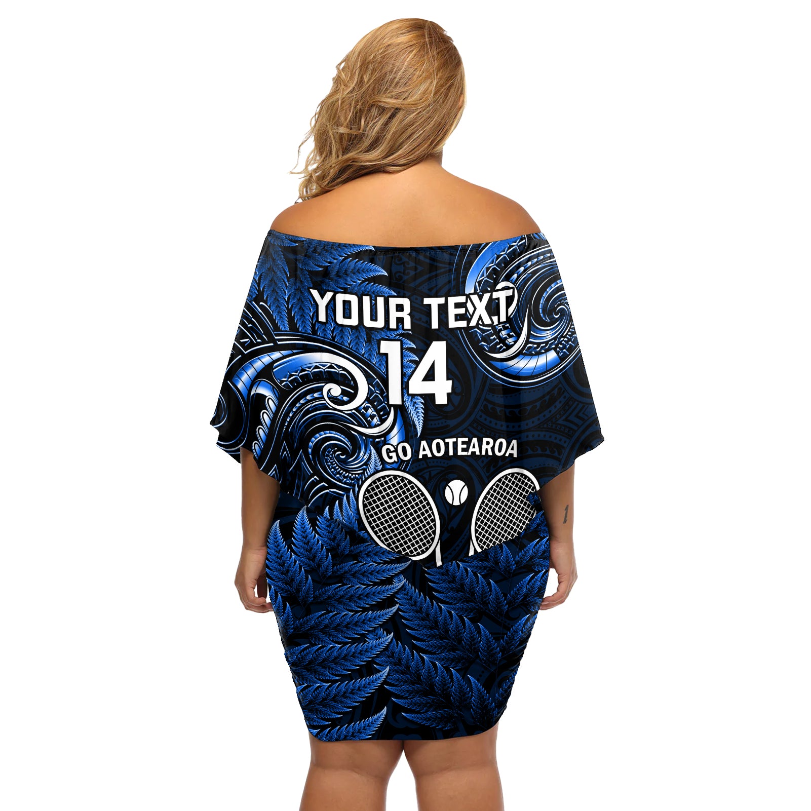 Custom New Zealand Tiki Tennis Off Shoulder Short Dress 2024 Aotearoa Tenehi Maori Silver Fern - Blue