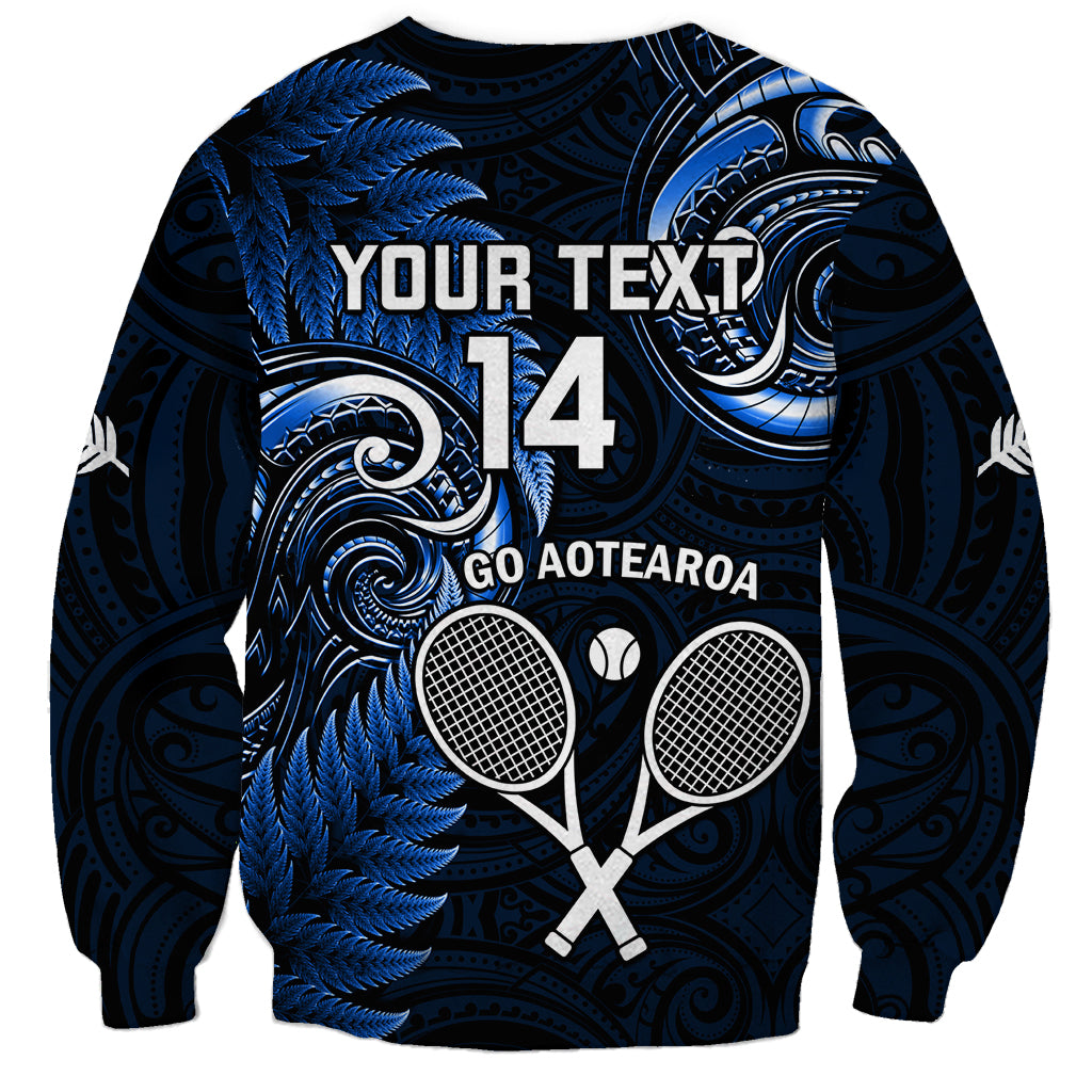 Custom New Zealand Tiki Tennis Sweatshirt 2024 Aotearoa Tenehi Maori Silver Fern - Blue - Vibe Hoodie Shop