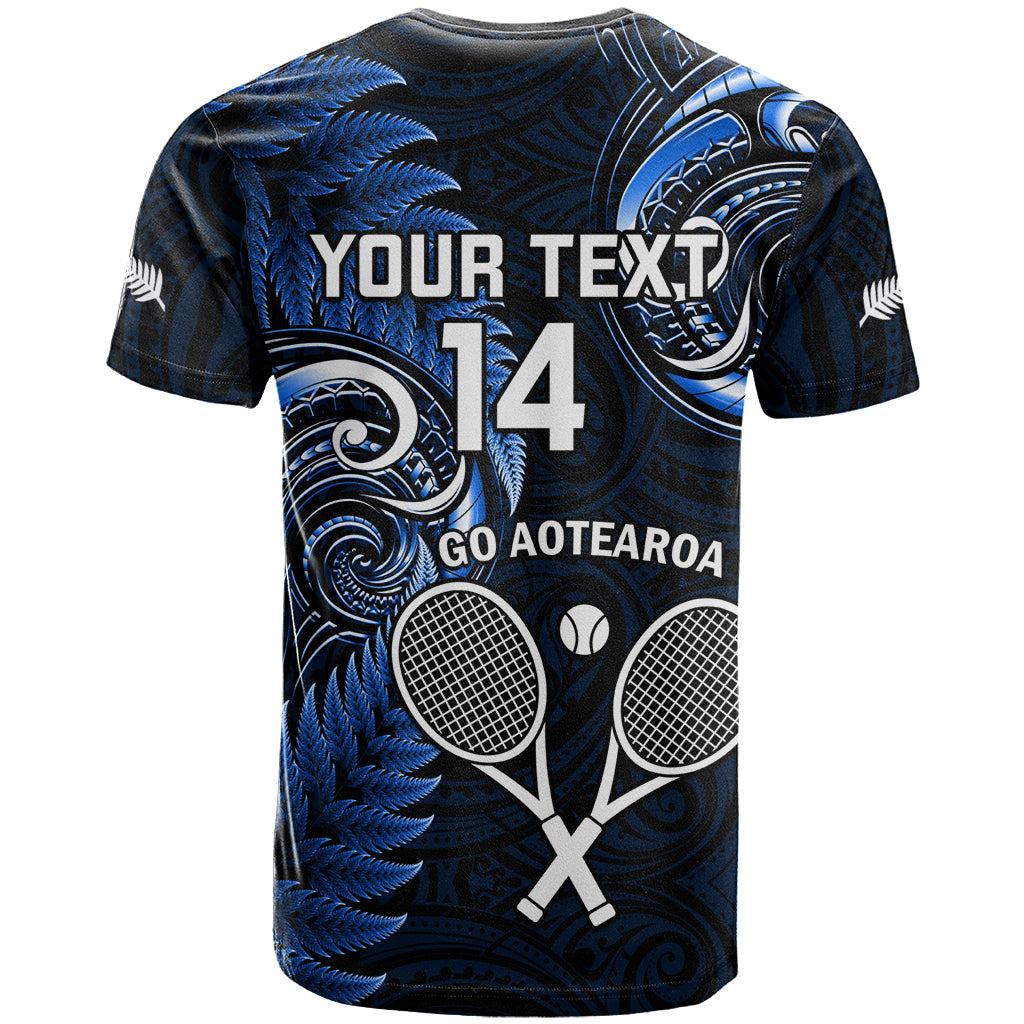 Custom New Zealand Tiki Tennis T Shirt 2024 Aotearoa Tenehi Maori Silver Fern - Blue - Vibe Hoodie Shop