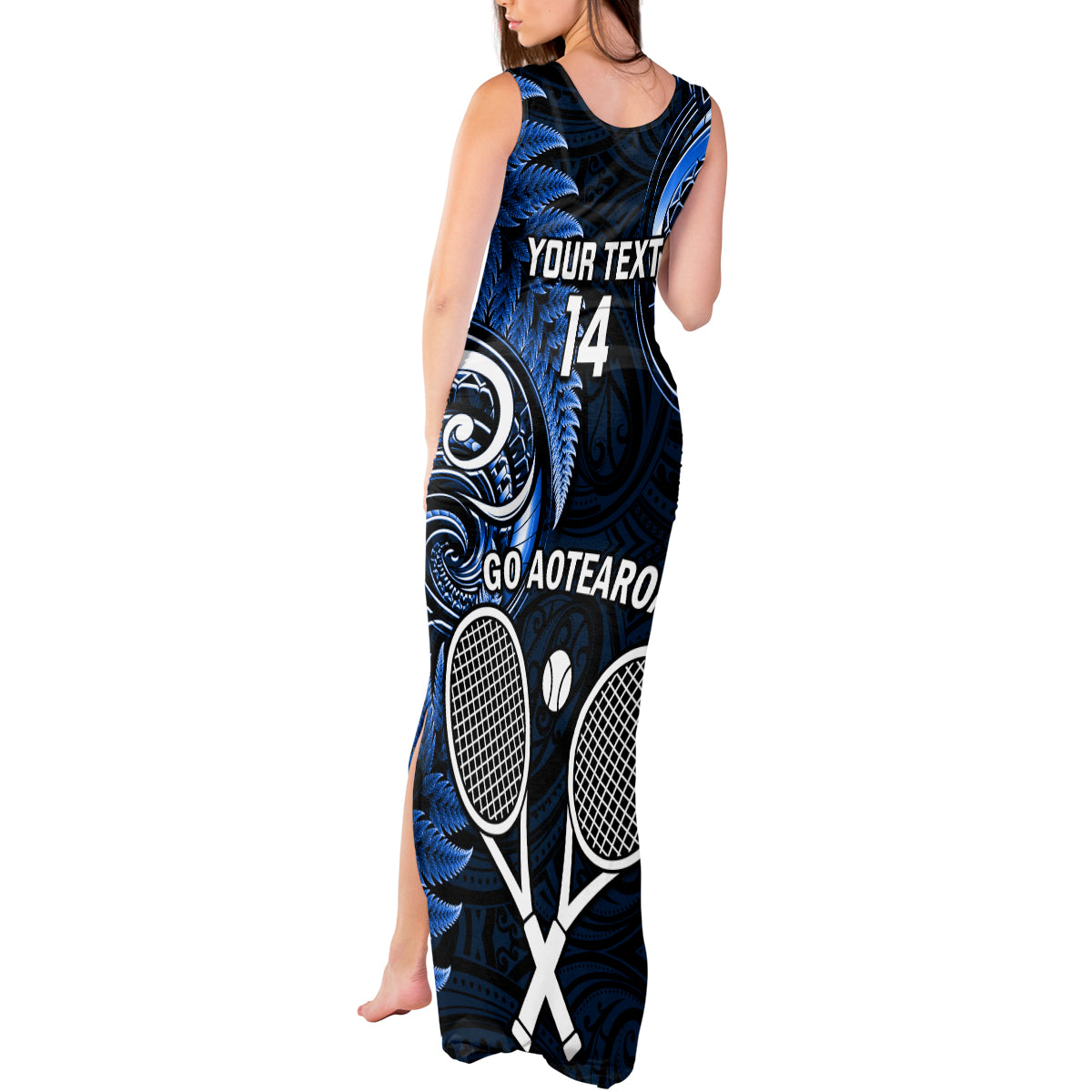 Custom New Zealand Tiki Tennis Tank Maxi Dress 2024 Aotearoa Tenehi Maori Silver Fern - Blue