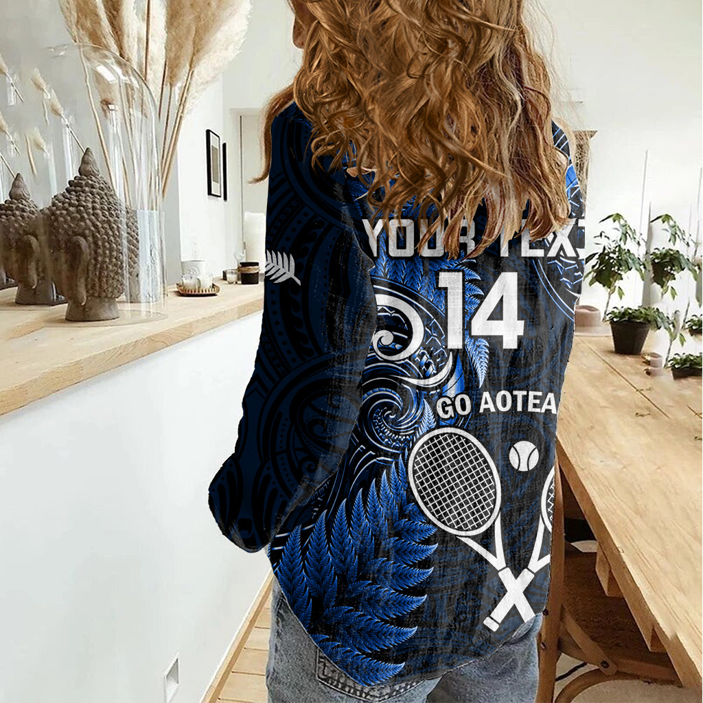 Custom New Zealand Tiki Tennis Women Casual Shirt 2024 Aotearoa Tenehi Maori Silver Fern - Blue - Vibe Hoodie Shop