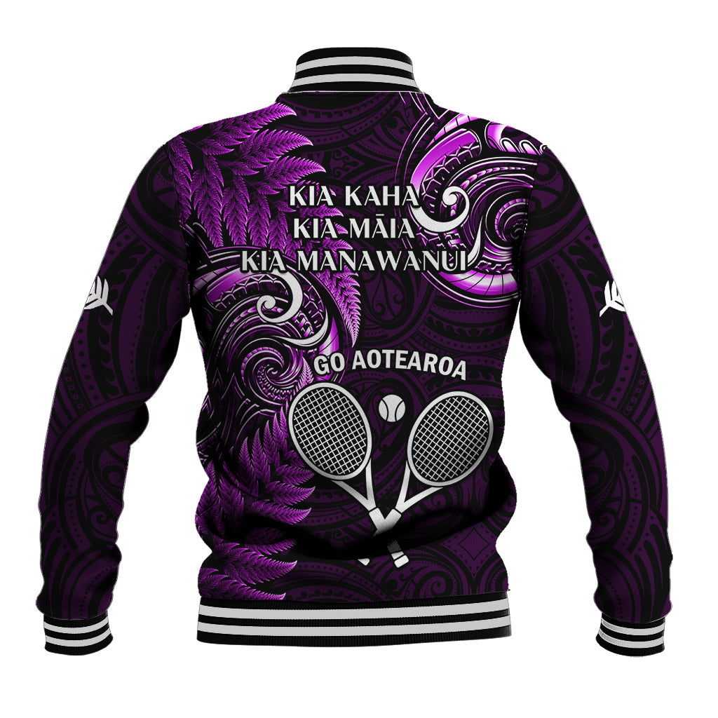 New Zealand Tiki Tennis Baseball Jacket 2024 Aotearoa Tenehi Maori Silver Fern - Purple - Vibe Hoodie Shop