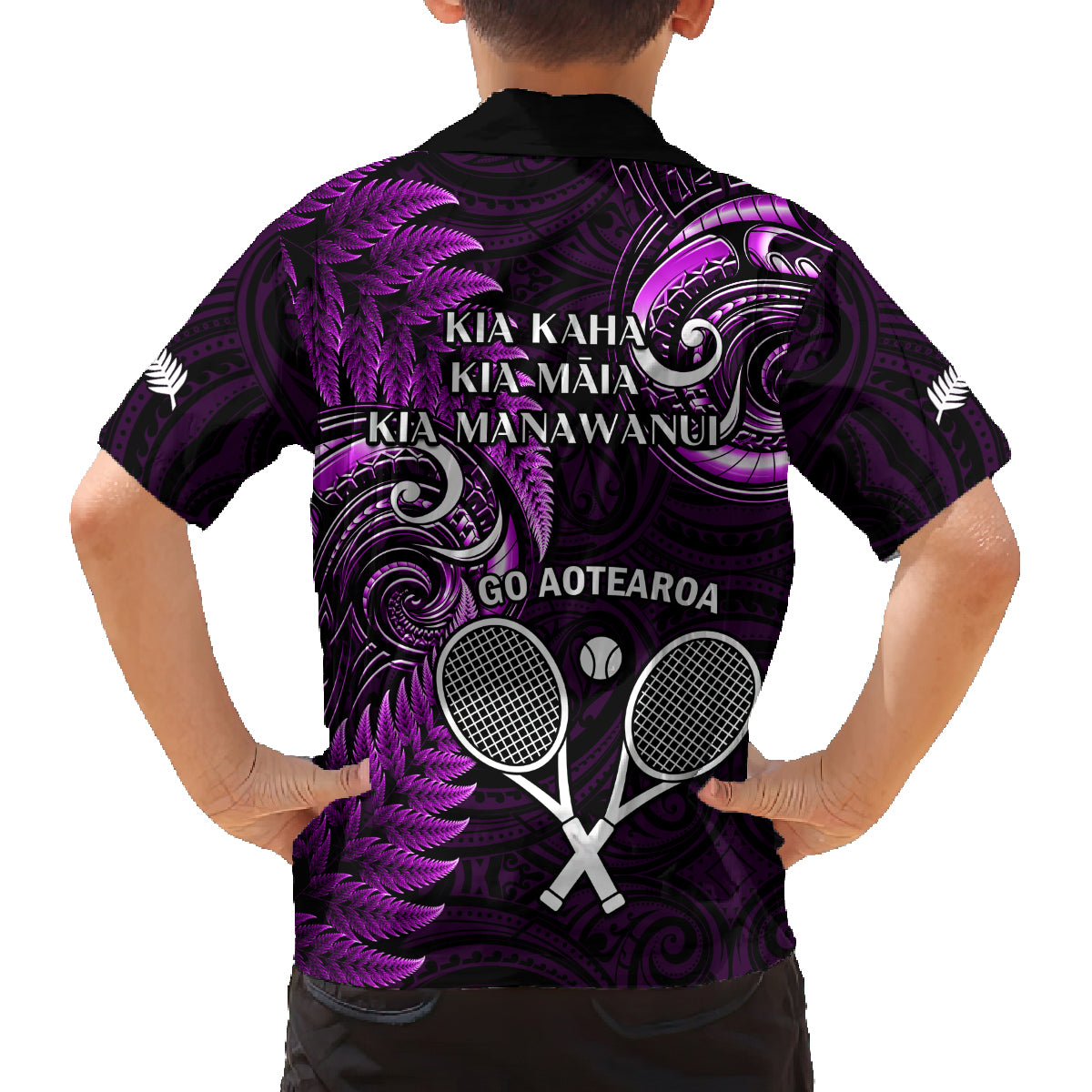 New Zealand Tiki Tennis Family Matching Long Sleeve Bodycon Dress and Hawaiian Shirt 2024 Aotearoa Tenehi Maori Silver Fern - Purple