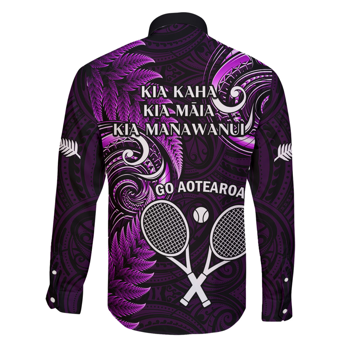 New Zealand Tiki Tennis Family Matching Long Sleeve Bodycon Dress and Hawaiian Shirt 2024 Aotearoa Tenehi Maori Silver Fern - Purple