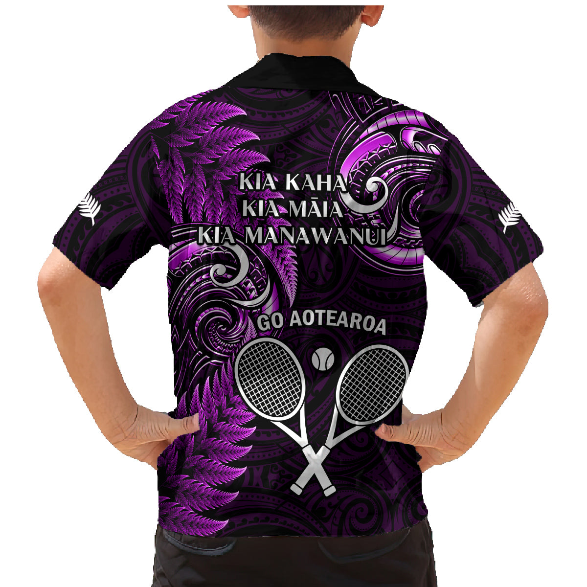 New Zealand Tiki Tennis Family Matching Mermaid Dress and Hawaiian Shirt 2024 Aotearoa Tenehi Maori Silver Fern - Purple