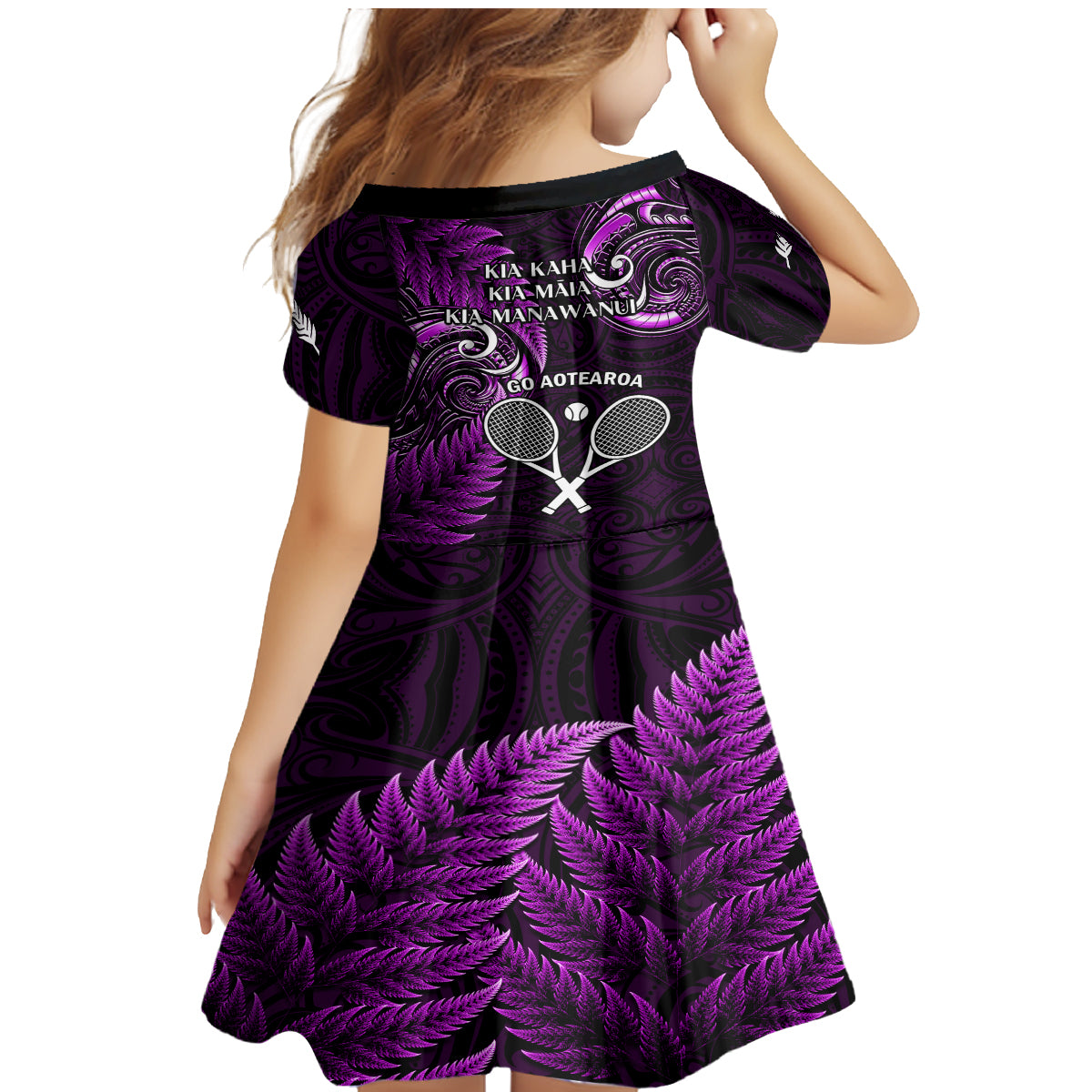 New Zealand Tiki Tennis Family Matching Mermaid Dress and Hawaiian Shirt 2024 Aotearoa Tenehi Maori Silver Fern - Purple