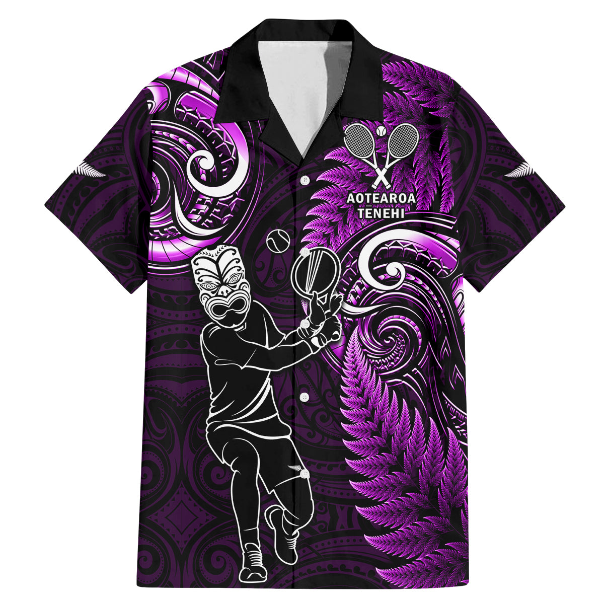 New Zealand Tiki Tennis Family Matching Mermaid Dress and Hawaiian Shirt 2024 Aotearoa Tenehi Maori Silver Fern - Purple